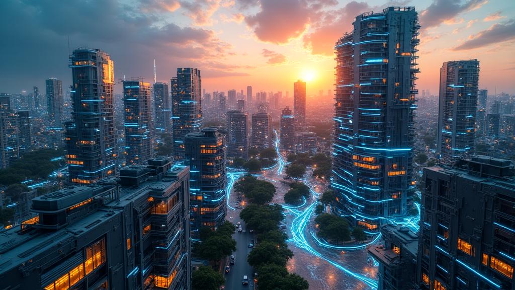 Rappresentazione di una città smart e sostenibile gestita dall'IA